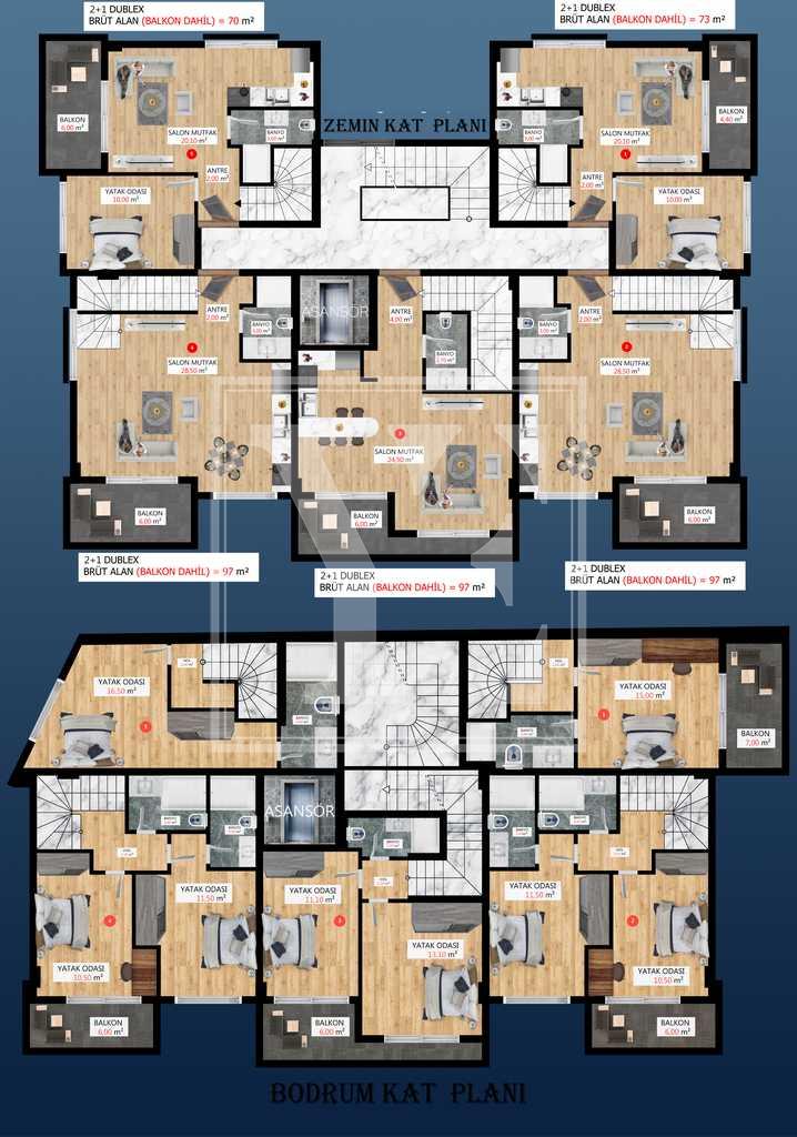 Elegante Wohnung 1+1 in einer schönen Gegend in Alanya